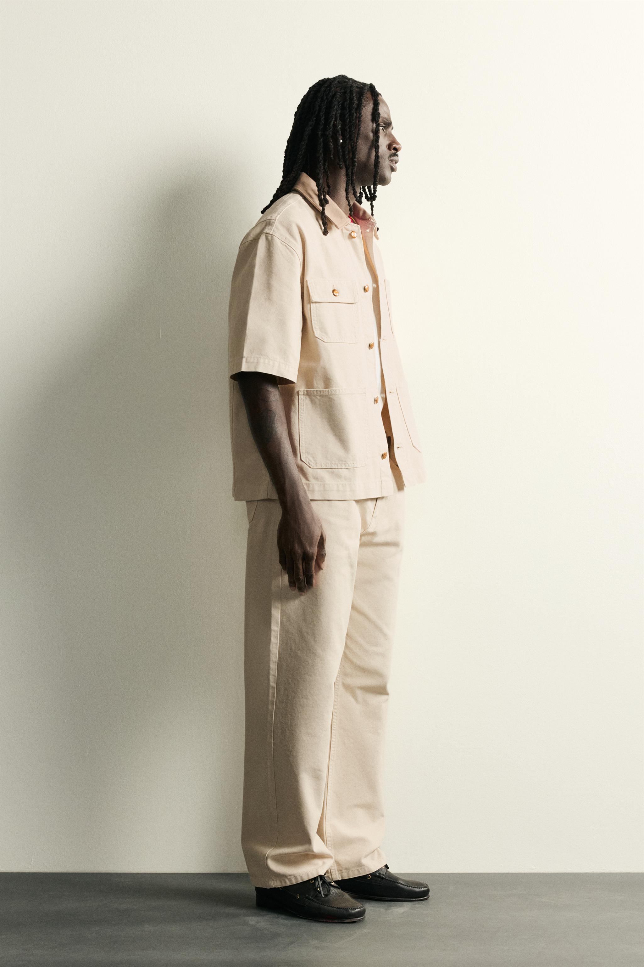 SHORT SLEEVE CONTRAST COLLAR OVERSHIRT